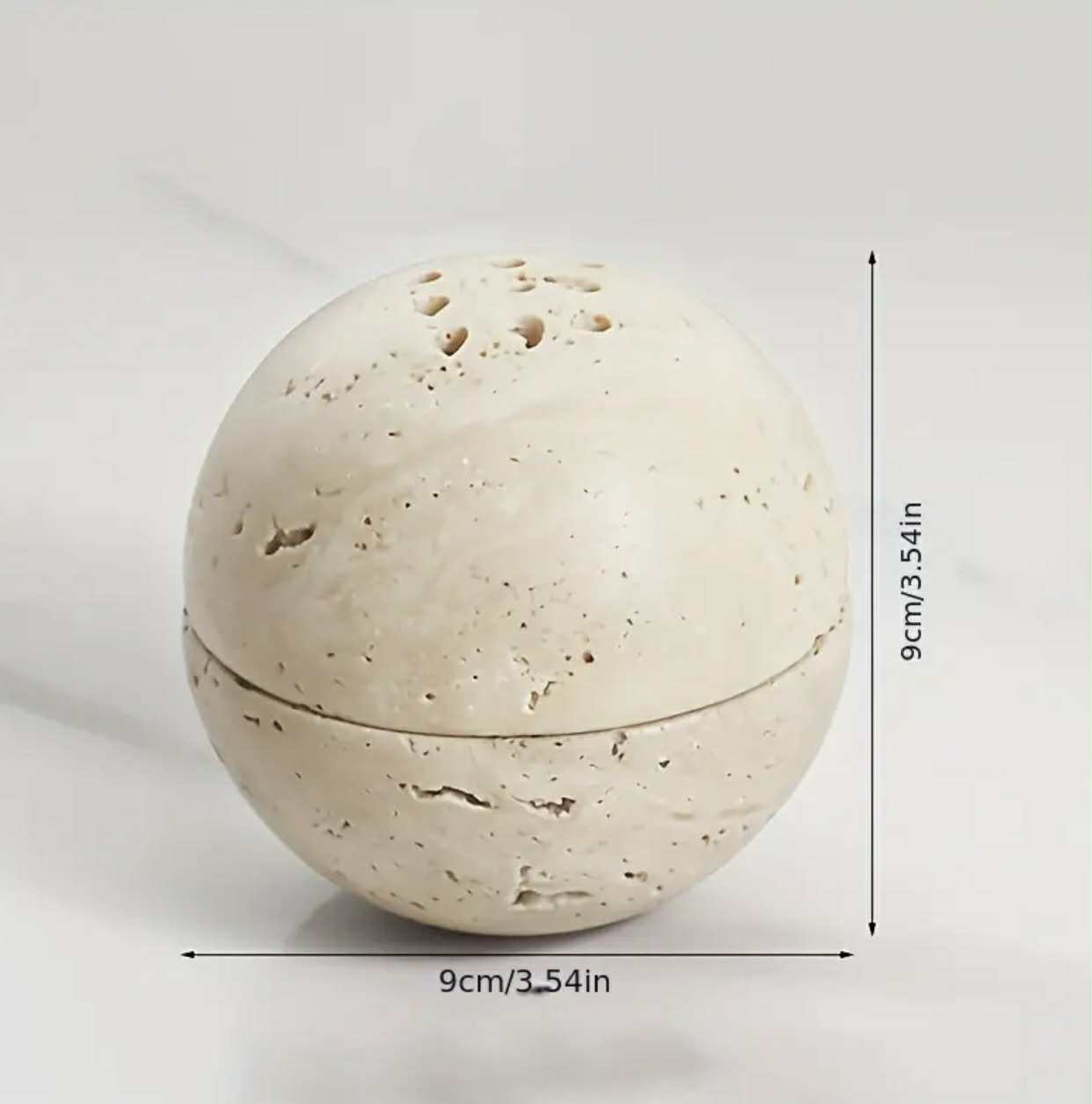 Brûle-encens en travertin naturel, 1 pièce, sphère ronde faite à la main avec support hexagonal en bois - Image 1
