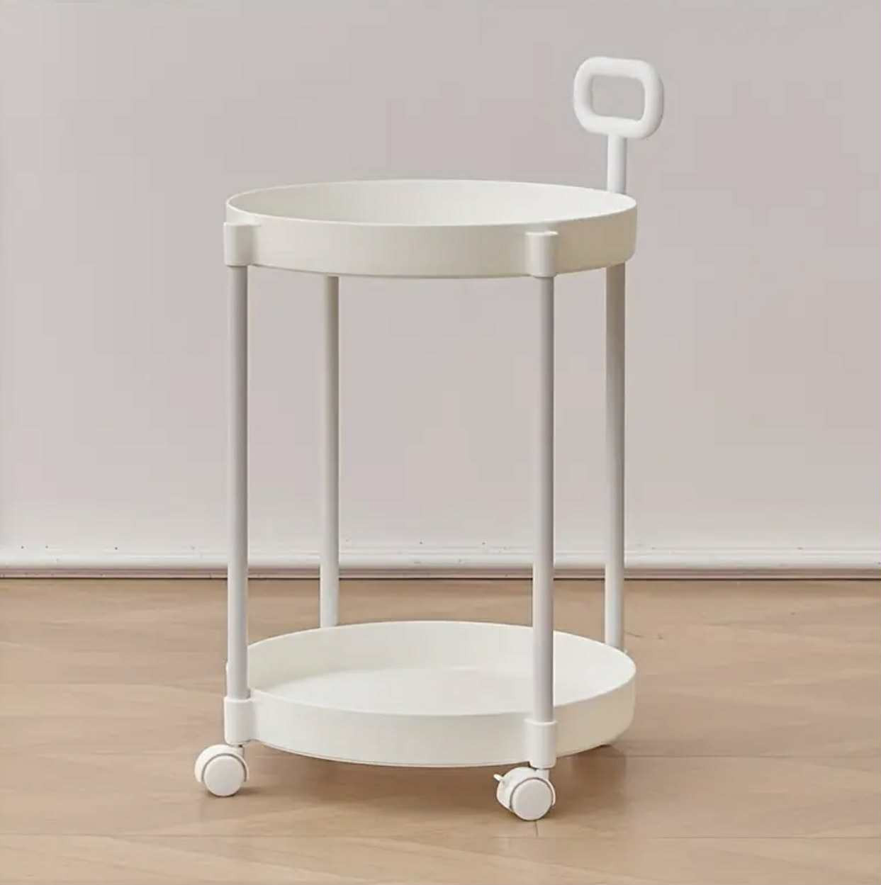Table basse roulante chic de style crème - Table d'appoint en métal et plastique peu encombrante pour canapé et chambre à coucher - Image 4