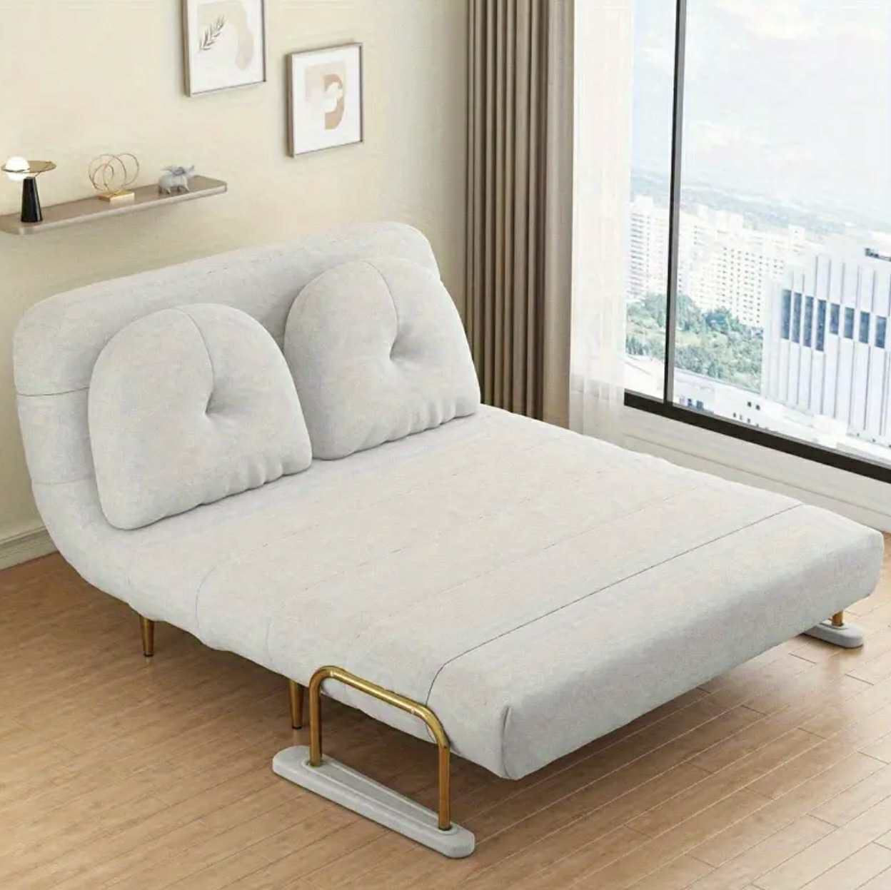 Canapé-lit pliable avec 2 lits pour toutes les chambres, salon simple balcon salon paresseux Queen Size Lit télescopique en nuage crème - Image 2