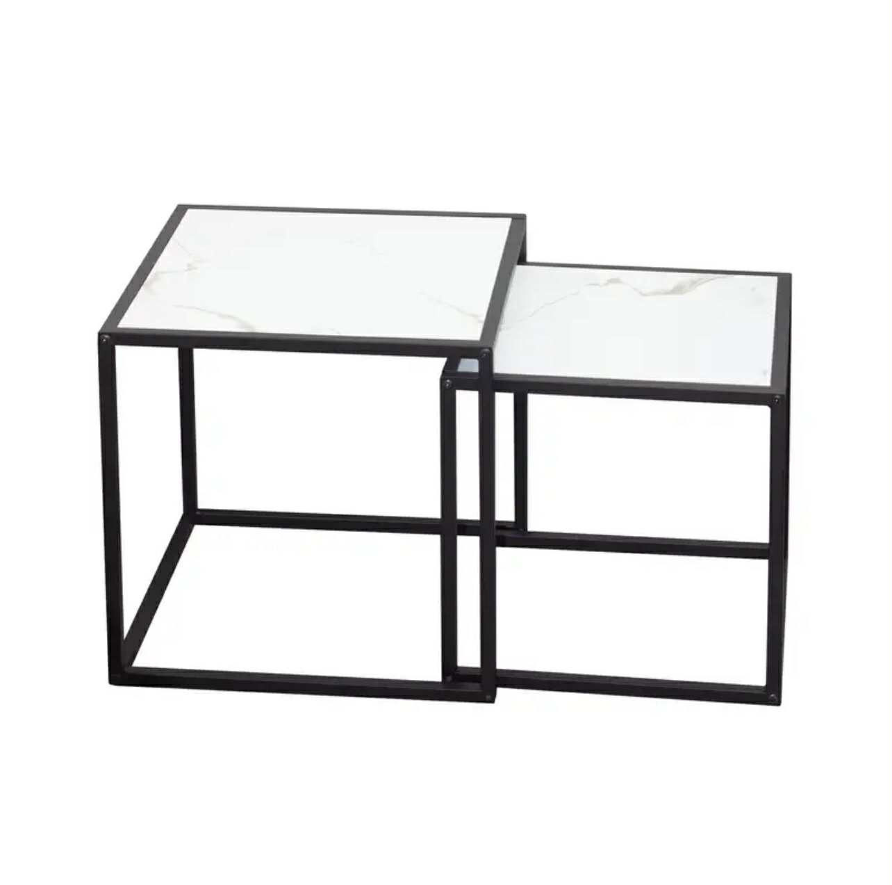 Elégant ensemble de deux tables basses carrées avec supports en métal - Image 1