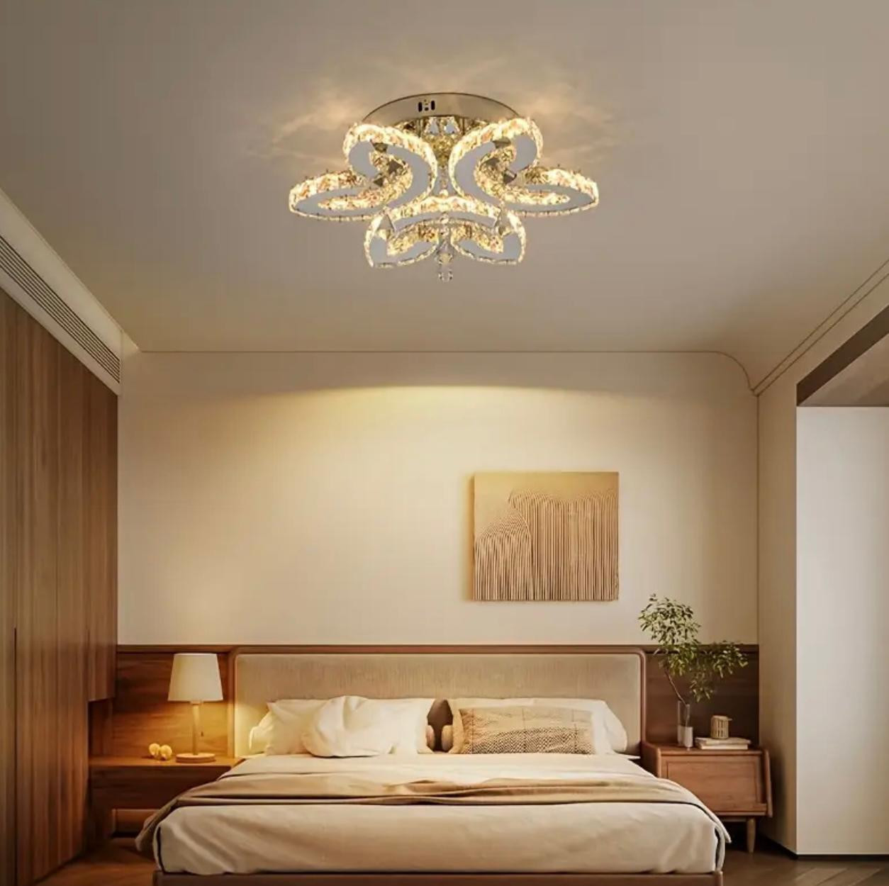 Plafonnier moderne en cristal de luxe - Bandes lumineuses à LED 3 couleurs, montage semi-encastré avec matériel d'installation, sans batterie et installation facile