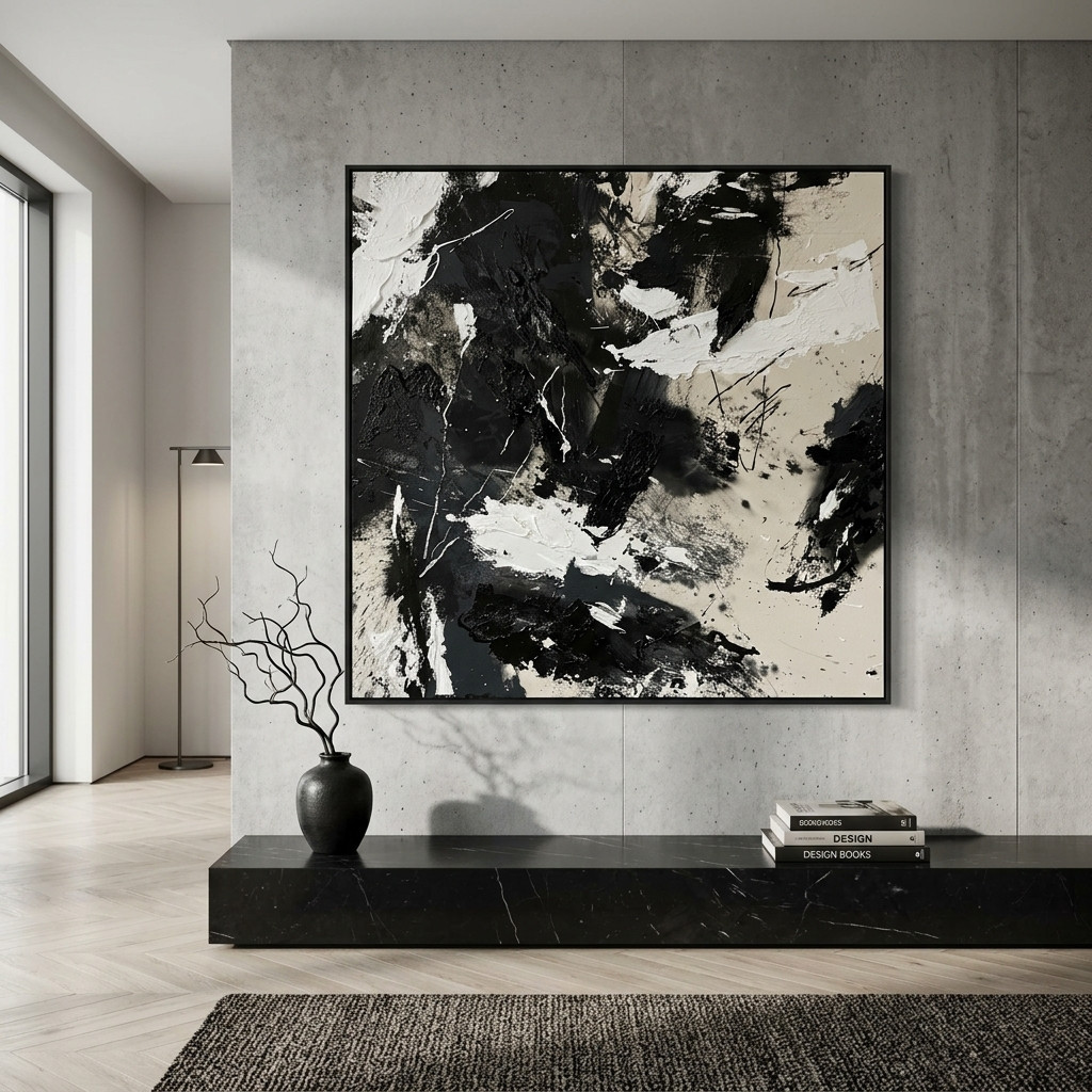 Tableau abstrait noir et blanc