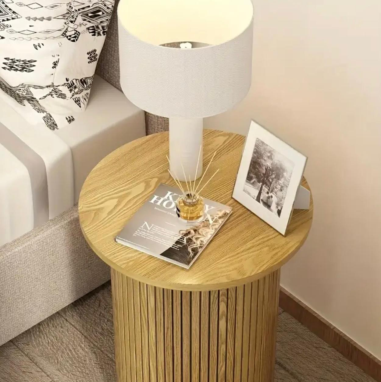 Table moderne à bord concave ronde 1pc avec placage de bois tendre et finition en bois naturel - Image 4