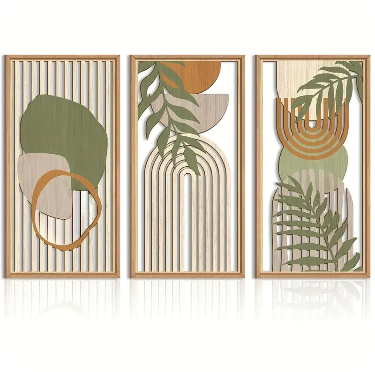 Art mural en bois géométrique abstrait encadré, ensemble d'art mural Boho de 3 - Image 3