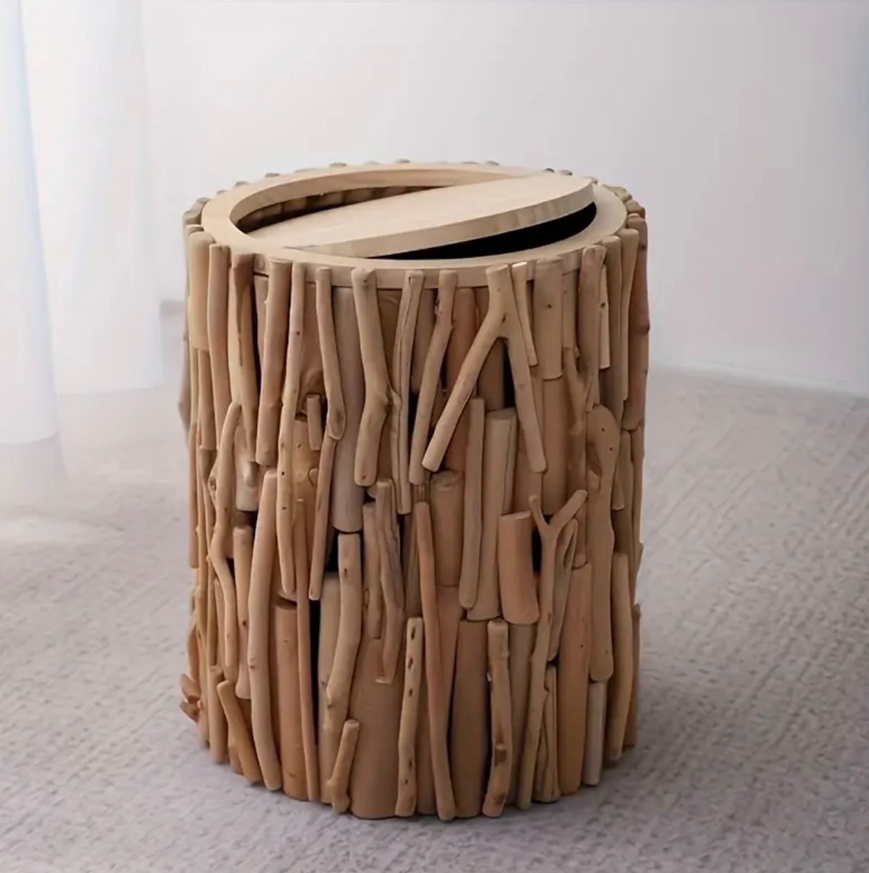 Poubelle en bois fabriquée à la main avec couvercle - Style nordique moderne - Image 4