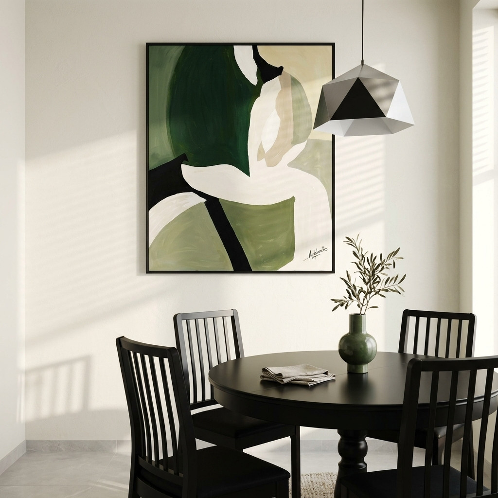 Tableau abstrait vert et crème