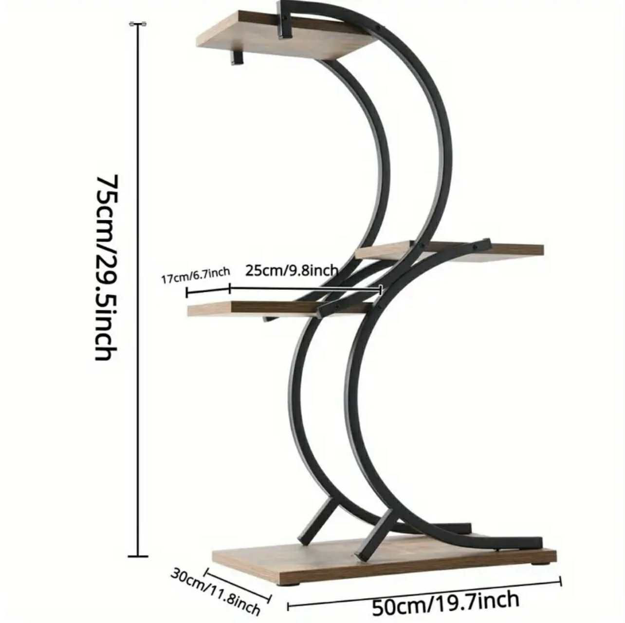1pc Plant Stand Intérieur 4-Tiers en fer forgé Vert Support de plante Utilisation Bureau Décoration intérieure, Bois, Style S - Image 3