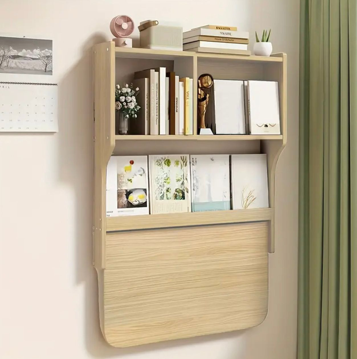 Bureau d'ordinateur flottant mural avec étagères de rangement - Image 1