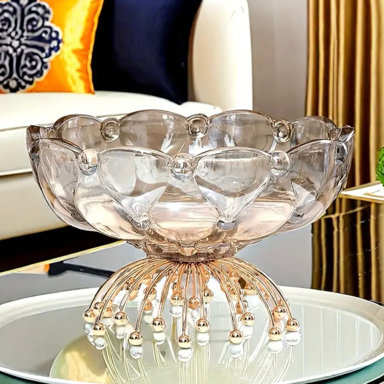 Bol de service élégant en verre pour bonbons et noix - Design géométrique fabriqué à la main pour la table basse du salon - Image 1