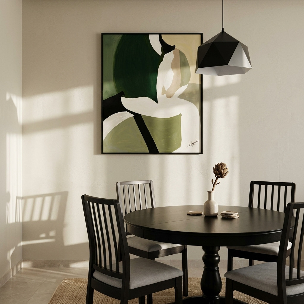 Tableau abstrait vert et crème