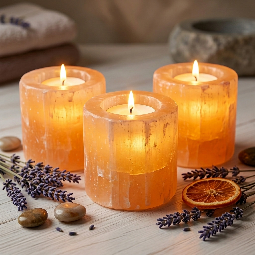 Bougeoirs en Sélénite Orange