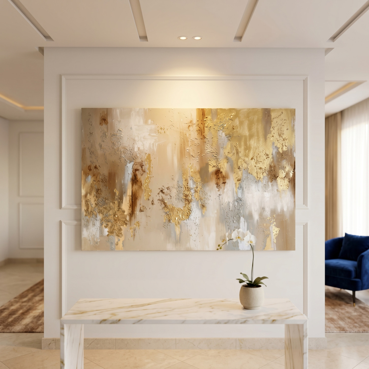 Chef-d'œuvre abstrait en technique Impasto et feuilles d'or