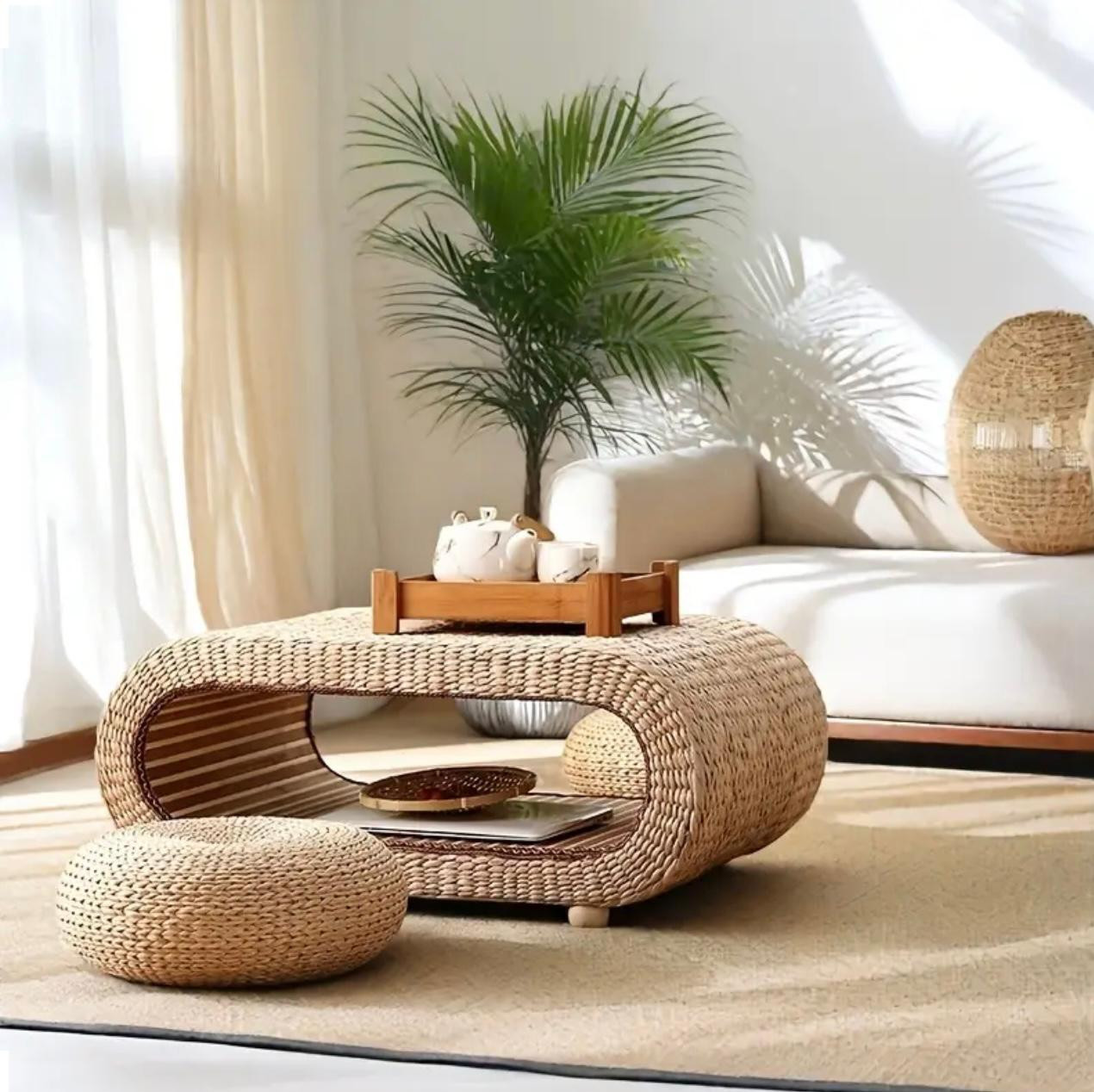 Élégante table basse Tatami jaune d'inspiration japonaise - Image 3