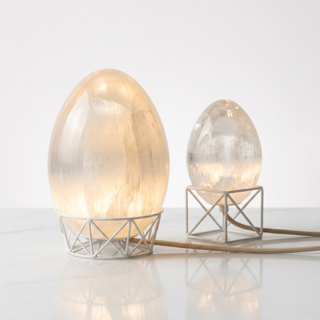 Lampe Œuf en Sélénite Naturelle