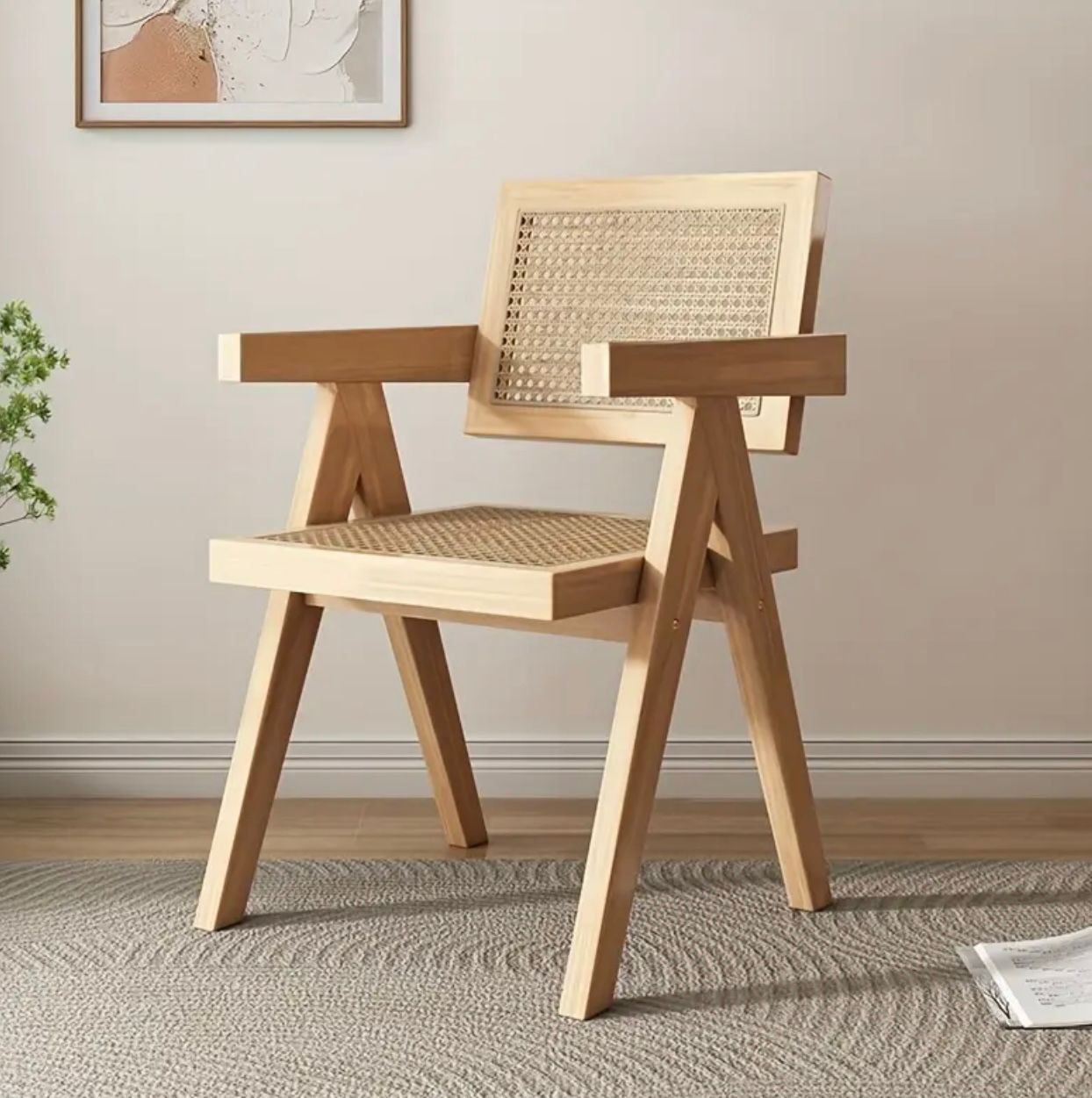 Chaise en osier en bois massif avec accoudoirs - Image 1