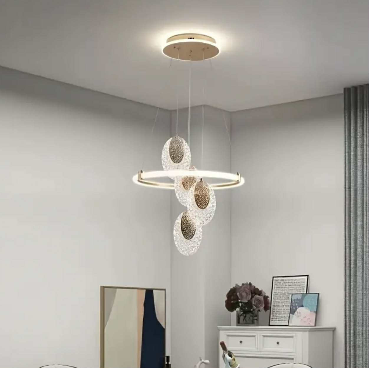 Lustre semi-encastré moderne en acrylique, luminaire LED à intensité variable et changement de couleur avec matériel d'installation - Image 2