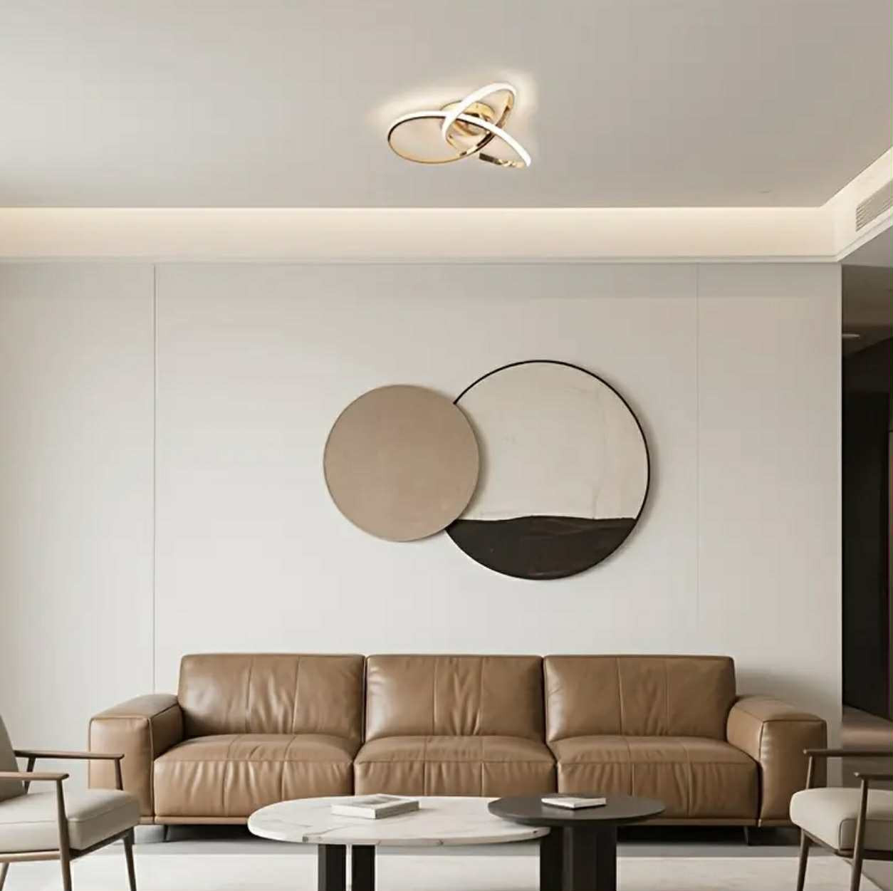 LED Plafonnier Doré - Températures de Couleur Réglables 3 Couleurs, Dimmable, Finition en Métal Poli, Installation Semi-Encastrée - Image 2