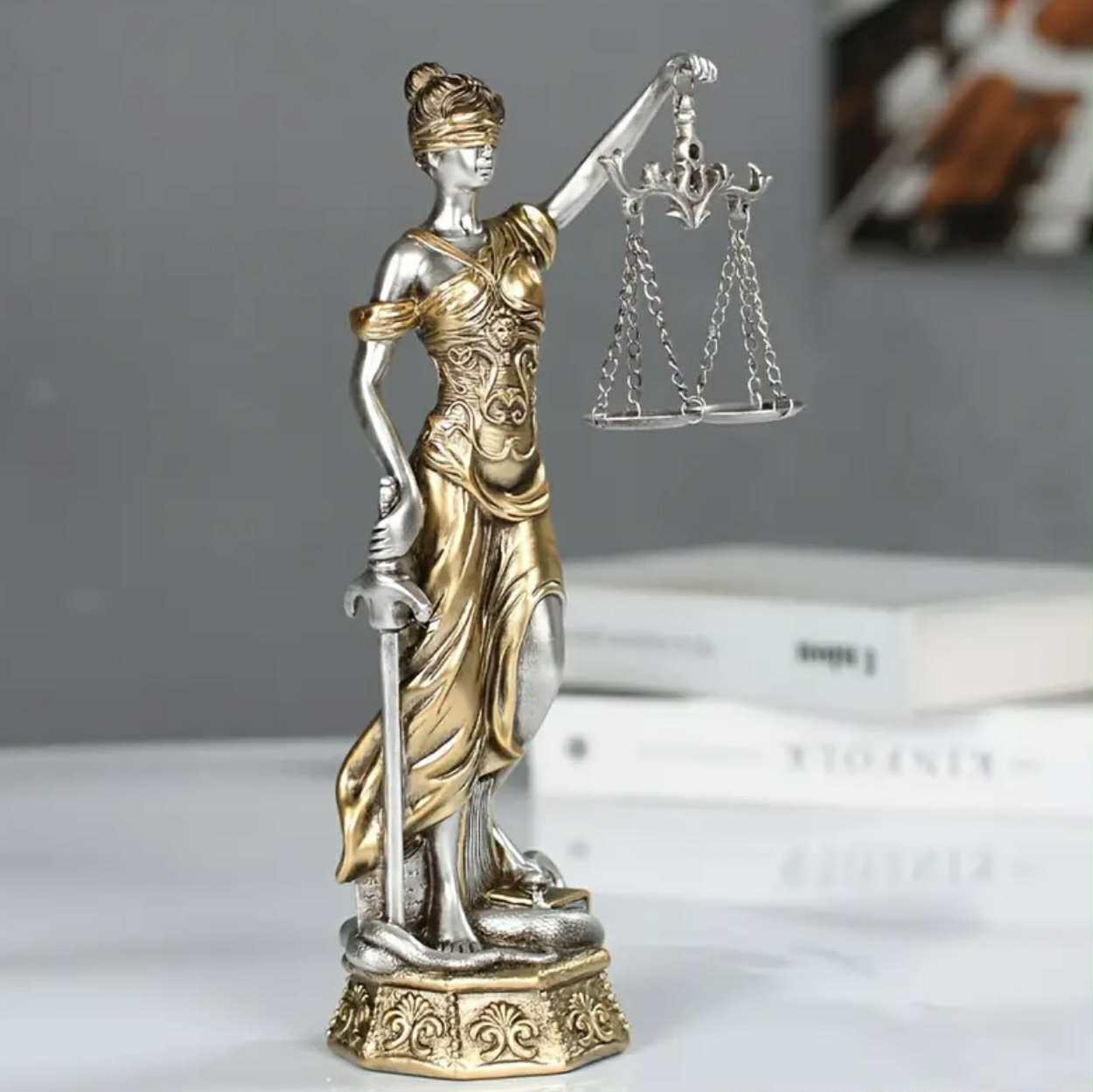 Statue élégante de la déesse de la justice - Grand décor en résine de ton cuivre - Symbole d'équité et d'équité - Image 2