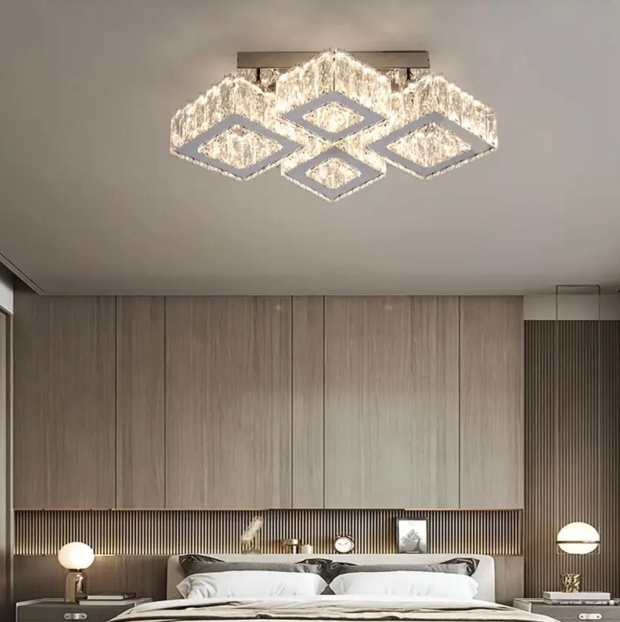 Plafonnier en cristal moderne de luxe simple/double couche LED à trois couleurs dimmable