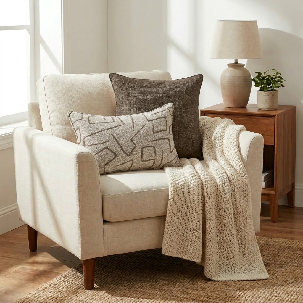 Coussin Abstrait Minimaliste Taupe & Beige